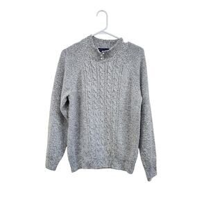 Karen Scott Marled Button Neck Cable Knit Sweater Pullover Gray Size Medium